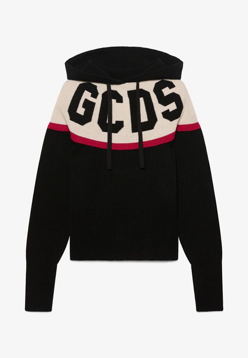 GCDS FELPA LOGO KNIT CROPPED HOODIE da donna