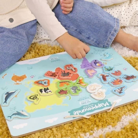 Tabellone magnetico dei continenti - Gioco educativo - JADE - 30 pezzi animali - Legno FSC - 40x30 cm - Dai 3 anni