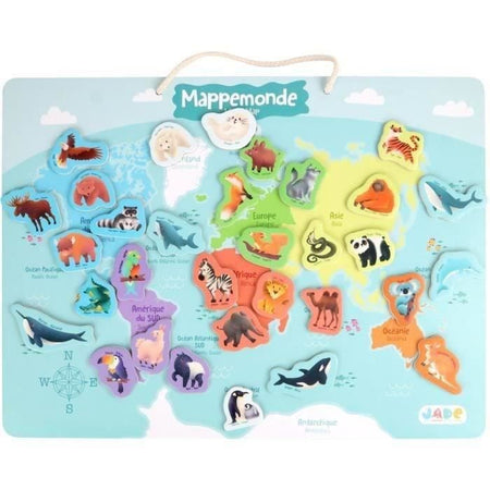 Tabellone magnetico dei continenti - Gioco educativo - JADE - 30 pezzi animali - Legno FSC - 40x30 cm - Dai 3 anni