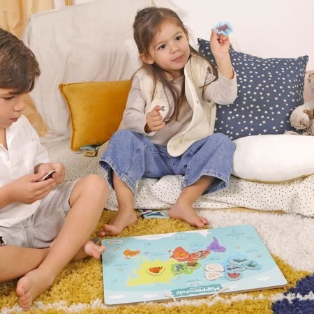 Tabellone magnetico dei continenti - Gioco educativo - JADE - 30 pezzi animali - Legno FSC - 40x30 cm - Dai 3 anni