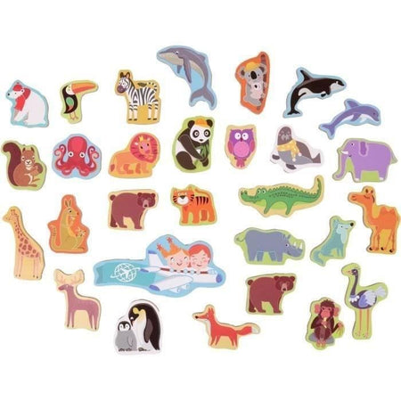 Tabellone magnetico dei continenti - Gioco educativo - JADE - 30 pezzi animali - Legno FSC - 40x30 cm - Dai 3 anni