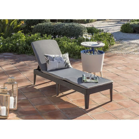 Lettino prendisole con cuscino grigio scuro - imitazione rattan intrecciato - ALLIBERT by KETER - 4 posizioni - JAIPUR
