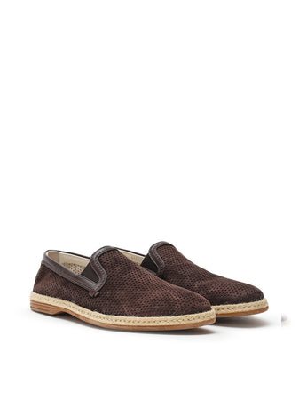 Dolce &amp; Gabbana Pantofola in Suede Forata Marrone da uomo