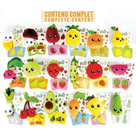Set di 18 buste a sorpresa - JEMINI - Surprise Market - Peluche di frutta o verdura +/- 10 cm, adesivi e biglietti promemoria