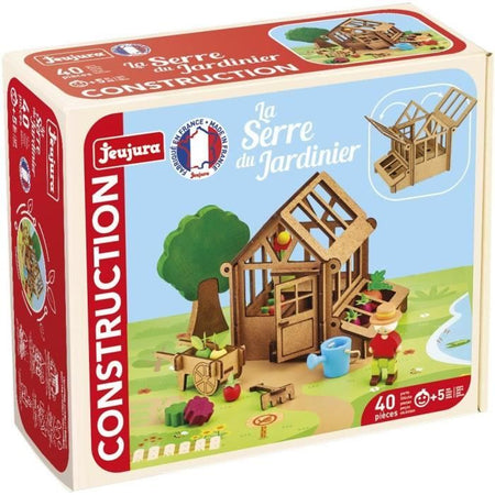 La Serra del Giardiniere 40 Pezzi - JEUJURA - Gioco di Costruzioni in Legno Naturale, Tappetino e Accessori Inclusi, 22x18,5x8,5 cm