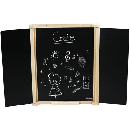 Trittico Pittura Murale in Legno Naturale - JEUJURA - Persiane Centrali in Ardesia e Gesso/Feltro, Accessori Inclusi, 82x56 cm