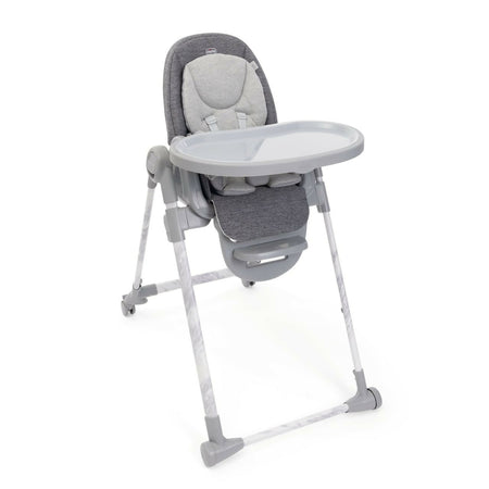 CHICCO Polly Armonia Seggiolone Evolutivo Pappa per Bambini da 0 Mesi a 40 kg, Seggiolone Reclinabile a Sdraietta con Altezza e Poggiapiedi Regolabili, 4 Ruote, Chiusura Compatta, grigio scuro, colore CARRARA