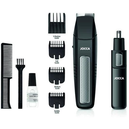 KIT barba 5 in 1 - JOCCA - 1439 - 3V - 4 pettini - Nero e acciaio inox