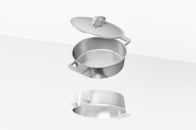 Set pentole Berghoff Meta 10 pezzi in acciaio riciclato, con fondo termico, indicatori interni e coperchi, compatibile con induzione