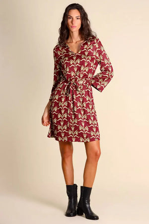 JUSTMINE | Abito in jersey fantasia con cintura