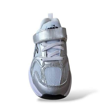 Diadora Alley – Sneakers Bambino Grigio Metal Bianco | Scamosciato e Velcro | Taglie 28-35