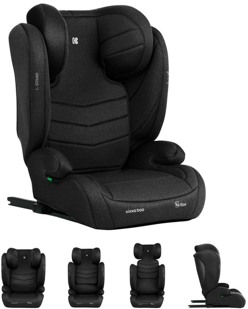 KIKKABOO Seggiolino Auto 100-150 cm i-Stand i-SIZE colore BLACK - Seggiolino Auto con Base Isofix, Da 100 a 150 cm, Omologato ECE R129/03, Gruppo 2/3, Fino a 12 Anni, Black, Nero