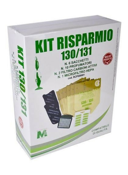 Kit risparmio 6 sacchetti Compatibili per Vorwerk Folletto VK130 VK131 + 1 MICROFILTRO HEPA + 2 FILTRI CARBONI ATTIVI + 10 PROFUMI