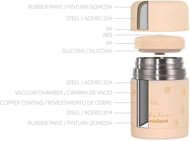 MINILAND Thermos in acciacio - Food Thermy colore Vaniglia - 600ml - realizzato in doppio strato di acciaio che mantiene il cibo freddo o caldo per ore