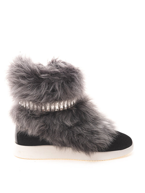 Giuseppe Zanotti Sneaker nera con Pelliccia e Cristalli da donna