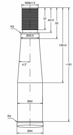 Punta filettata per caricamento frontale ø 42mm lunghezza 980mm
