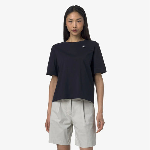 K-WAY T-Shirt donna in Cotone Donna A Taglio Boxy Blu Baby per Uso Quotidiano