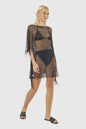 Kaftano a rete con frange | Verde Fashion