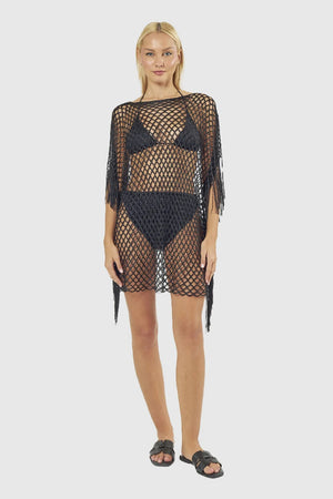 Kaftano a rete con frange | Verde Fashion