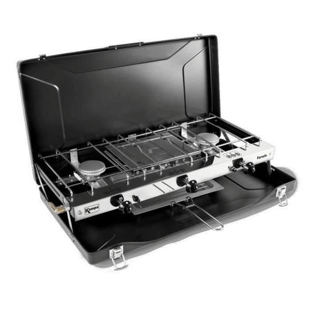 Fornello a gas - KAMPA - Fornello - 2 fuochi e 1 griglia - Nero