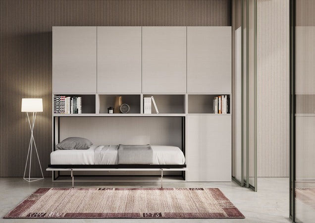 Letto "Venezia" singolo a scomparsa con scompartimenti, in legno, con apertura orizzontale, per camera da letto