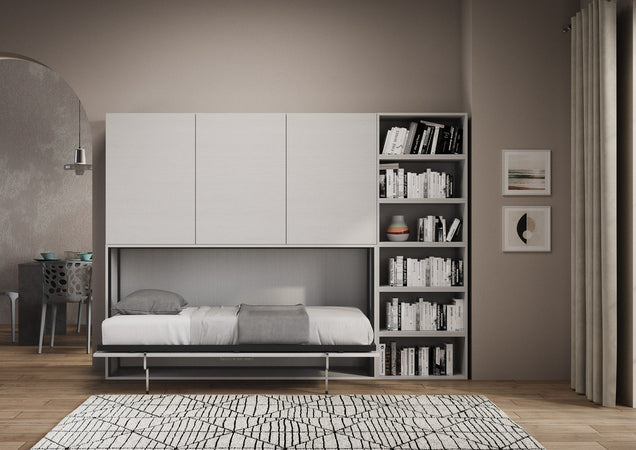 Letto "Venezia" singolo a scomparsa con scompartimenti, in legno, con apertura orizzontale, per camera da letto