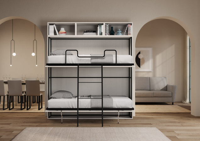 Letto "Verona" doppio a scomparsa con scompartimenti, in legno, con apertura orizzontale, per camera da letto