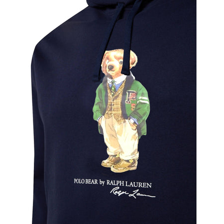 Ralph Lauren Felpa Uomo con Cappuccio Blu Big Polo Bear Felpa con Orsetto Grande Felpa Stampata Polsini a Coste