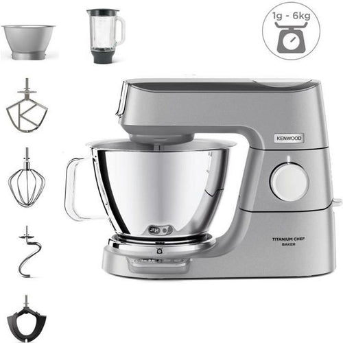 Kenwood KVC85.124SI - Robot pasticceria multifunzione Chef Baker - 2 ciotole 5L e 3,5L - 1200W - Bilancia integrata 6kg - Argento