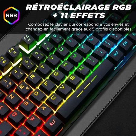 Tastiera da gioco - AZERTY - THE G-LAB - Keyz CAESIUM-TKL - Senza tastierino numerico - Retroilluminata - Nera