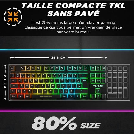 Tastiera da gioco - AZERTY - THE G-LAB - Keyz CAESIUM-TKL - Senza tastierino numerico - Retroilluminata - Nera