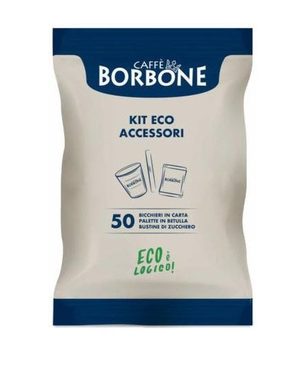 KIT ACCESSORI ECOLOGICO 50PZ BICCHIERINI DI CARTA + PALETTE + BUSTI...