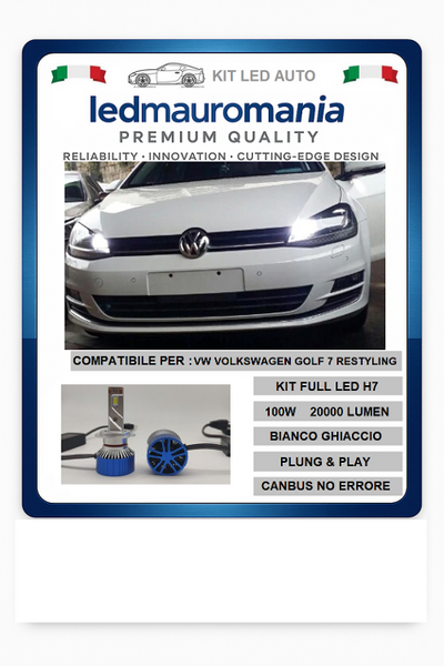 KIT LED VW VOLKSWAGEN GOLF 7 VII RESTYLING LAMPADE H7 6000K 20000 LUMEN 100W CANBUS