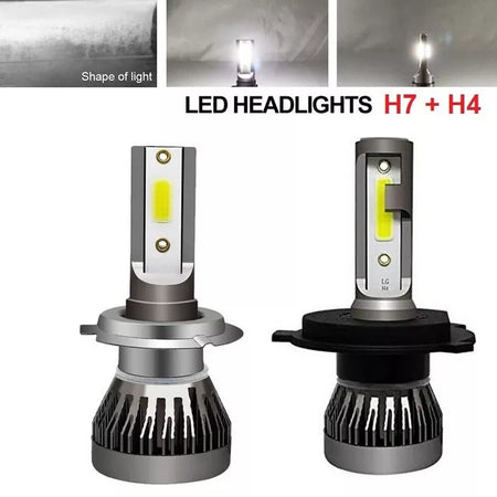 Coppia KIT LED T Max 2 Lampade H7+H4 SMD SUPER SLIM + Luci Posizione Omaggio T10 Led Bianco Freddo 6000K Kit Completo
