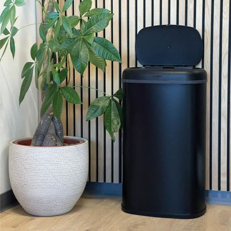 Pattumiera da cucina automatica - LOGAN - KITCHEN MOVE - 58 L - Acciaio inossidabile nero opaco con bordo
