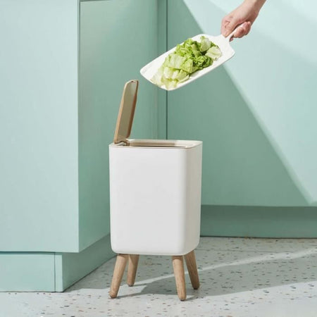 Pattumiera da bagno da terra con spinta - MALMO SQUARE - KITCHEN MOVE - 10L - Legno design