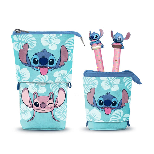 Disney Lilo e Stitch Aloha - Astuccio Portatutto Carino + 2 Penne Gel Cancellabili, Blu