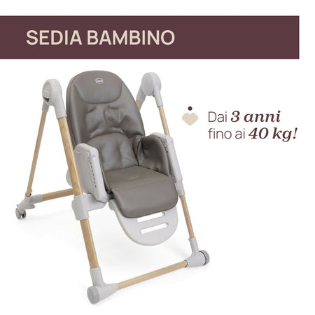CHICCO Polly Armonia Seggiolone Evolutivo Pappa per Bambini da 0 Mesi a 40 kg, Seggiolone Reclinabile a Sdraietta con Altezza e Poggiapiedi Regolabili, 4 Ruote, Chiusura Compatta, grigio scuro, colore SCANDINAVIAN