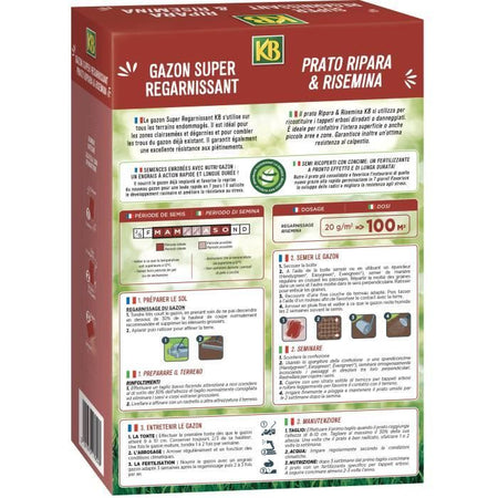 KB KREGFAC100 Semi per prato - Super rigenerante 2 kg - Per zone d'ombra - Germinazione rapida 7 giorni - Per 100 m