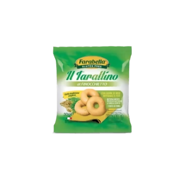 Taralli senza Glutine al Finocchietto 30g Farabella fonte di fibre, senza lattosio e senza lievito.