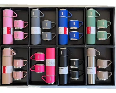 Thermos borraccia in metallo da viaggio trekking con 2 tazze inox 500ml caldo freddo acqua the tisane