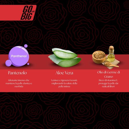 Gobig life maschera vaginale idratante e rassodante | riduce secchezza e lassità | pantenolo, aloe vera, olio di germe di grano e macadamia | 100% naturale | protegge dalle irritazioni | lubrificante