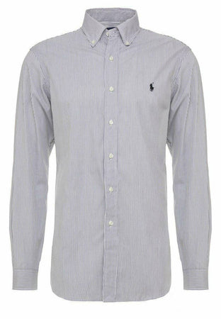 Camicia Ralph Lauren Uomo a righe Black/White Colletto Button Down con Maniche lunghe e Logo Ricamato