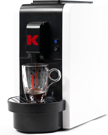 Kimbo up! nuova macchina da caffè espresso a cialde, 20 bar, compatta, design elegante, serbatoio 850 ml, colore bianco, espulsione automatica della cialda