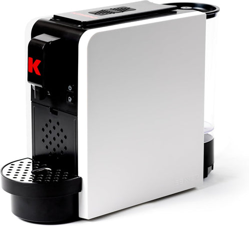 Kimbo up! nuova macchina da caffè espresso a cialde, 20 bar, compatta, design elegante, serbatoio 850 ml, colore bianco, espulsione automatica della cialda