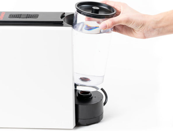 Kimbo up! nuova macchina da caffè espresso a cialde, 20 bar, compatta, design elegante, serbatoio 850 ml, colore bianco, espulsione automatica della cialda