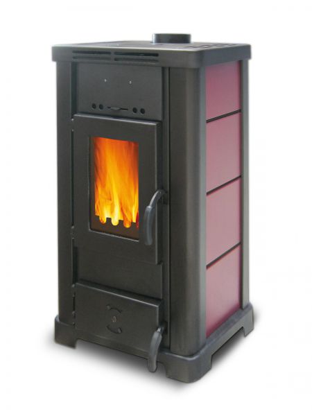 King stufa a legna isabel 13v, 10,3 kw-n, ventilata, rivestimento in acciaio, bordeaux
