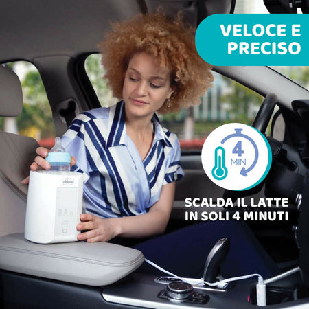 CHICCO Scaldabiberon Portatile da Viaggio e Scalda Pappa con 3 Programmi e Spegnimento Automatico, Scalda in Modo Graduale, Anche per Vasetti e Latte Materno, Mantiene il Calore, 220W, Bianco