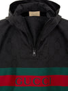 Gucci Mantella Nera con Logo Web e Stampa Monogramma GG da uomo
