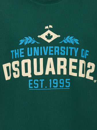 DSQUARED2 T-shirt Overfit in Cotone Verde con Stampa Dsquared2. da uomo
